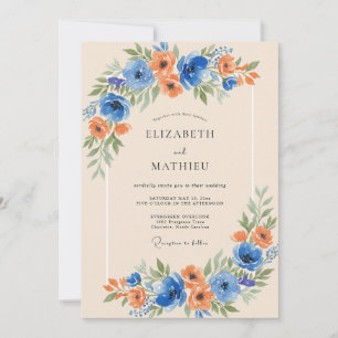 Blaue Orangenblüten-Hochzeit Einladung