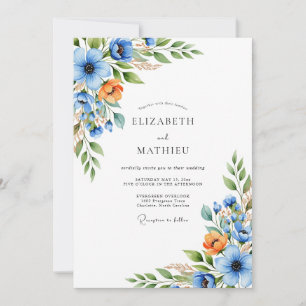 Blaue Orangenblüten-Hochzeit Einladung
