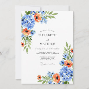 Blaue Orangenblüten-Hochzeit im Frühling Einladung