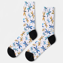 Blaue Orangendrachenfliegen Retro-HandGezeichnet L Socken