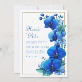 Blaue Orchidee Gold Geometrische Hochzeit Einladung
