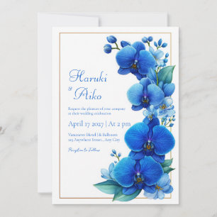 Blaue Orchidee Gold Geometrische Hochzeit Einladung