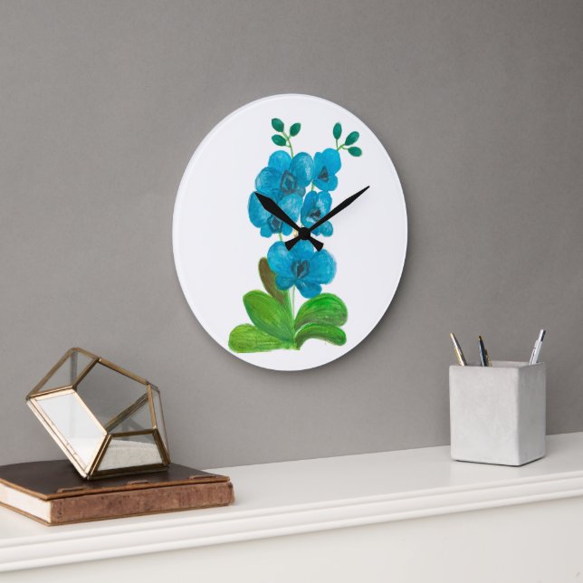 Blaue Orchidee Große Wanduhr (Büro)