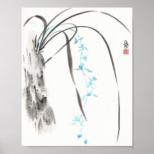 Blaue Orchidee im Wind Poster