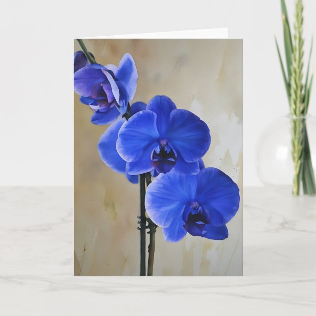 Blaue Orchideen-Blume Blumenstrauß Karte (Vorderseite)