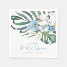 Blaue Orchideen und Palmen Blätter Tropisches Eleg