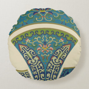 Blaue Orientale-Entwürfe mit lächelnden Gesichtern Rundes Kissen