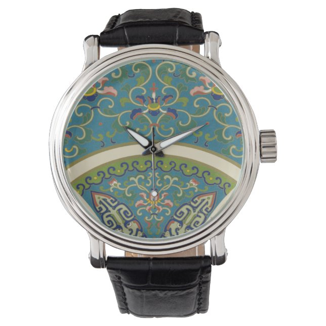 Blaue Orientalische Designs mit lächelnden Gesicht Armbanduhr (Vorderseite)
