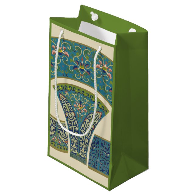 Blaue Orientalische Designs mit lächelnden Gesicht Kleine Geschenktüte (Vorderseite Schrägansicht)