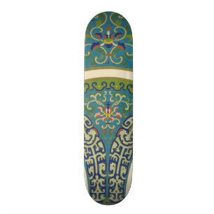 Blaue Orientalische Designs mit lächelnden Gesicht Skateboard