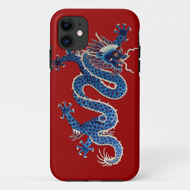 Blaue orientalische Dracheantike Chinesestickerei Case-Mate iPhone Hülle (Rückseite)