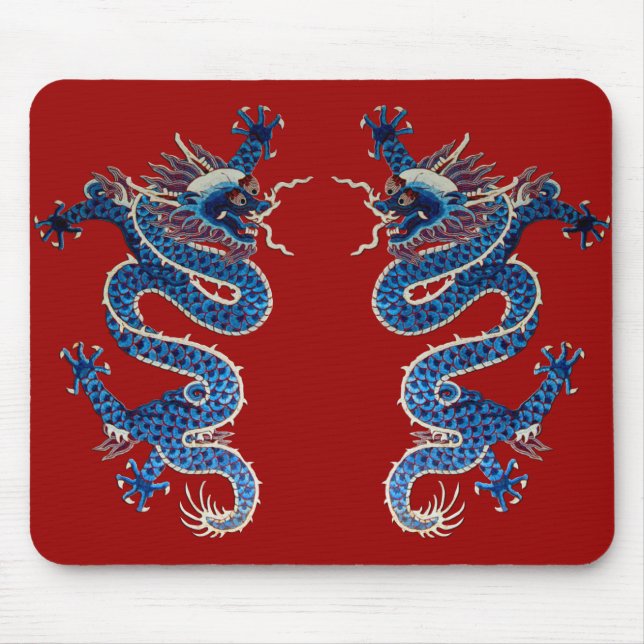 Blaue orientalische Dracheantike Chinesestickerei Mousepad (Vorne)