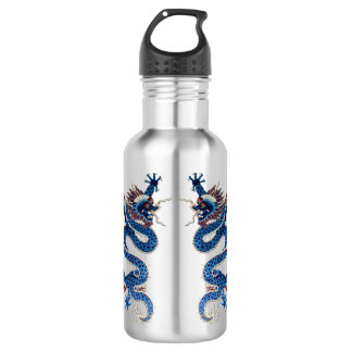 Blaue orientalische Drachen antike chinesische Sti Edelstahlflasche