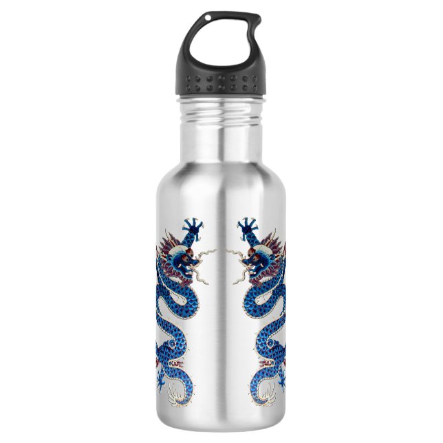 Blaue orientalische Drachen antike chinesische Sti Edelstahlflasche (Vorderseite)