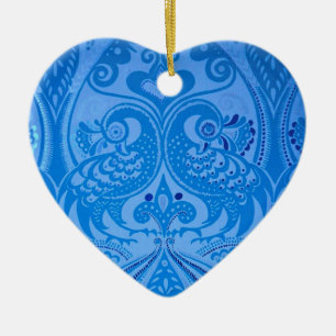 Blaue Orientalische Pfauen Vögel Keramik Ornament