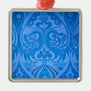 Blaue Orientalische Pfauen Vögel Ornament Aus Metall