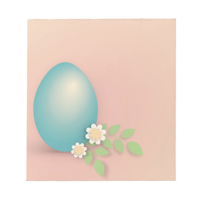 Blaue Osterei bei Blume und Blätter Notizblock (Vorderseite)