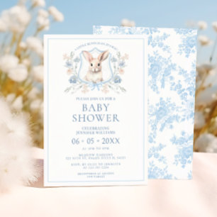 Blaue Osterhasen-Wappen-Blumen-Baby- Boy-Shower Einladung
