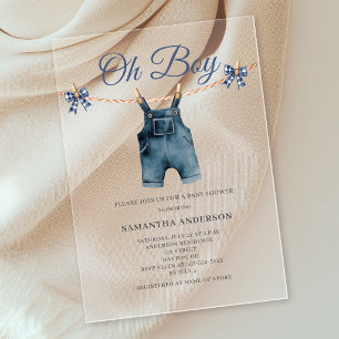 Blaue Overall Oh Junge Babyparty Acryleinladungen