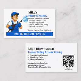 Blaue Overall Power Washer Mann QR-Druckreinigung Visitenkarte