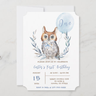 Blaue Owl Boy Geburtstagsvorlage Einladung