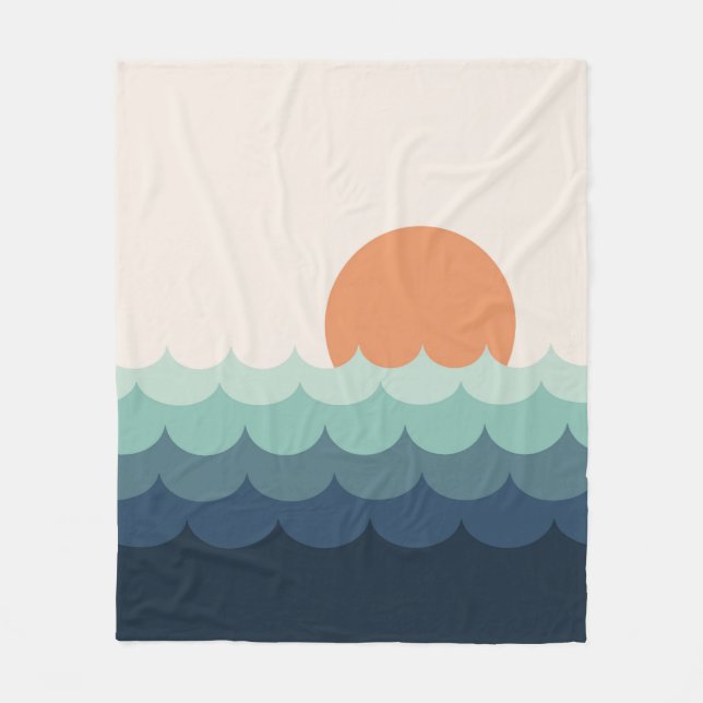 Blaue Ozeane bei Sonnenuntergang Fleecedecke (Vorderseite)