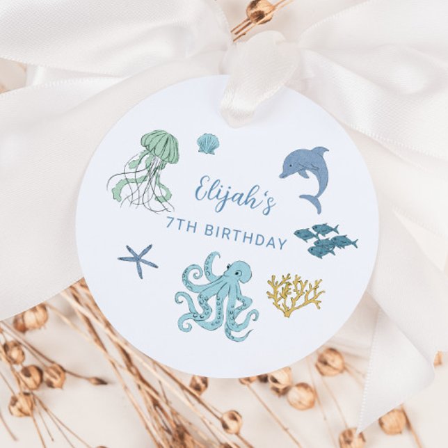 Blaue Ozeankreatur Geburtstagspartei Geschenkanhänger (Von Creator hochgeladen)