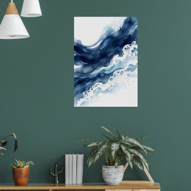 Blaue Ozeanwelle Abstrakter Poster (Wohnzimmer 1)