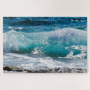 Blaue Ozeanwellen & Felsen, Vs 2 Puzzle
