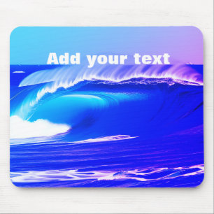 Blaue Ozeanwellen fügen Ihren Text rosa Wasser KI Mousepad
