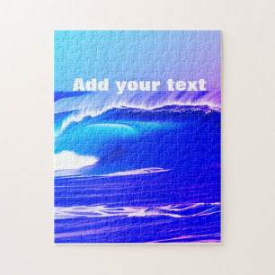 Blaue Ozeanwellen fügen Ihren Text rosa Wasser KI Puzzle