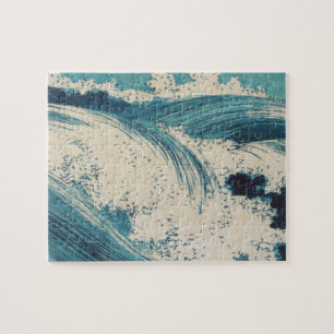 Blaue Ozeanwellen Japanischer Holzschnitt Puzzle