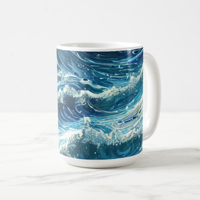 Blaue Ozeanwellen Kaffeetasse (VorderseiteRechts)