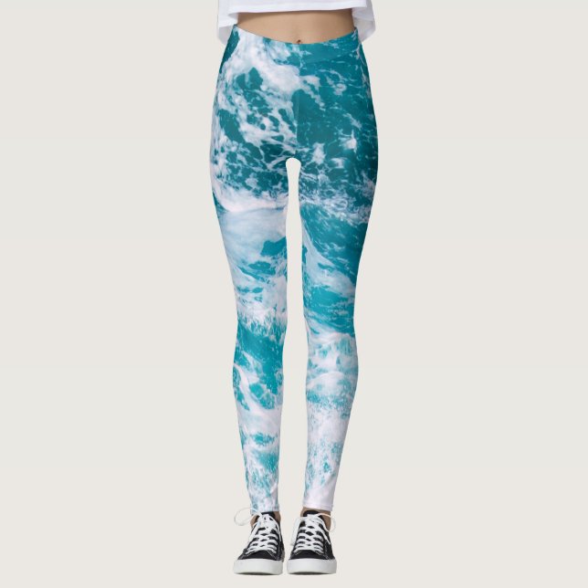 Blaue Ozeanwellen Leggings (Vorderseite)