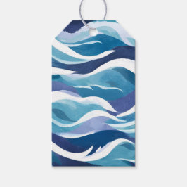 Blaue Ozeanwellen | Moderne, einfache Wasserfarbe Geschenkanhänger