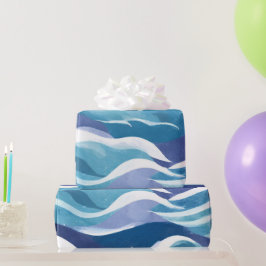 Blaue Ozeanwellen | Moderne, einfache Wasserfarbe Geschenkpapier