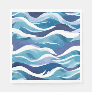 Blaue Ozeanwellen   Moderne Simplistische Aquarell Serviette