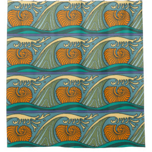 Blaue Ozeanwellen Nautilus-Muschel Art Nouveau Duschvorhang