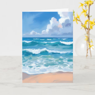Blaue Ozeanwellen Strand Meer Aquarell Karte
