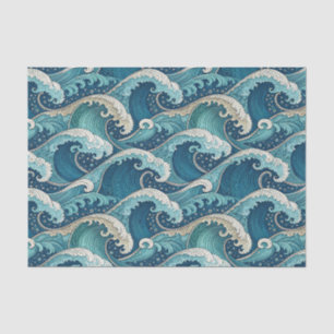 Blaue Ozeanwellen Tropisches Sommerdesignmuster Seidenpapier