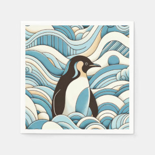 Blaue Ozeanwellen und Niedlicher Pinguin Serviette