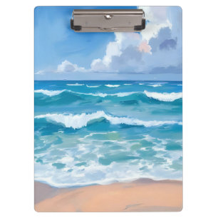 Blaue Ozeanwellen Wasserfarbe Strandmeer Klemmbrett