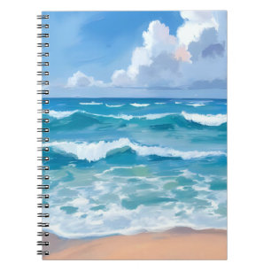 Blaue Ozeanwellen Wasserfarbe Strandmeer Notizblock