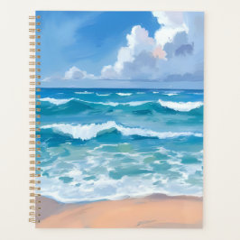 Blaue Ozeanwellen | Wasserfarbe Strandmeer Planer