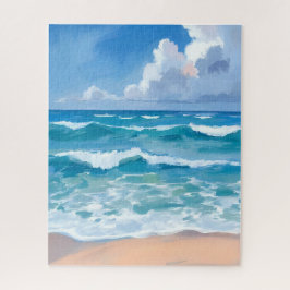 Blaue Ozeanwellen | Wasserfarbe Strandmeer  Puzzle