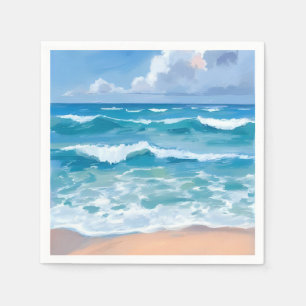 Blaue Ozeanwellen Wasserfarbe Strandmeer Serviette