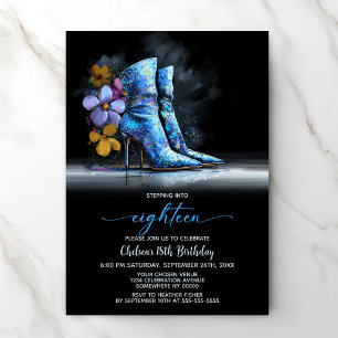 Blaue Pailletten-Stiefel 18. Geburtstagsfeier Einladung