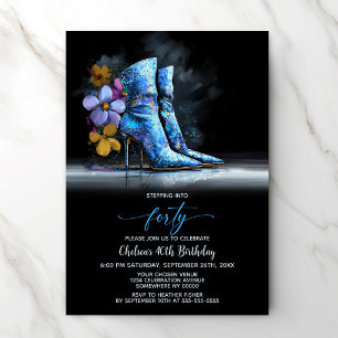 Blaue Pailletten-Stiefel 40. Geburtstagsfeier Einladung
