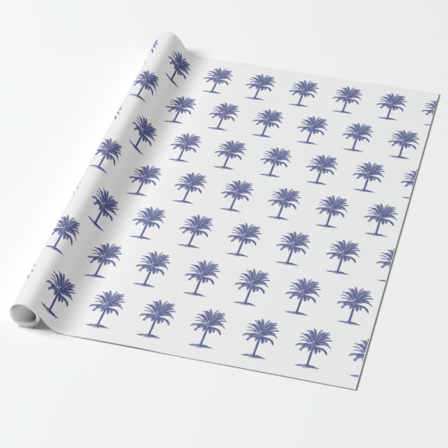 Blaue Palme Toile Geschenkpapier (Ungerollt)
