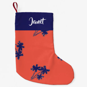 Blaue Palmen auf rosa Kleiner Weihnachtsstrumpf